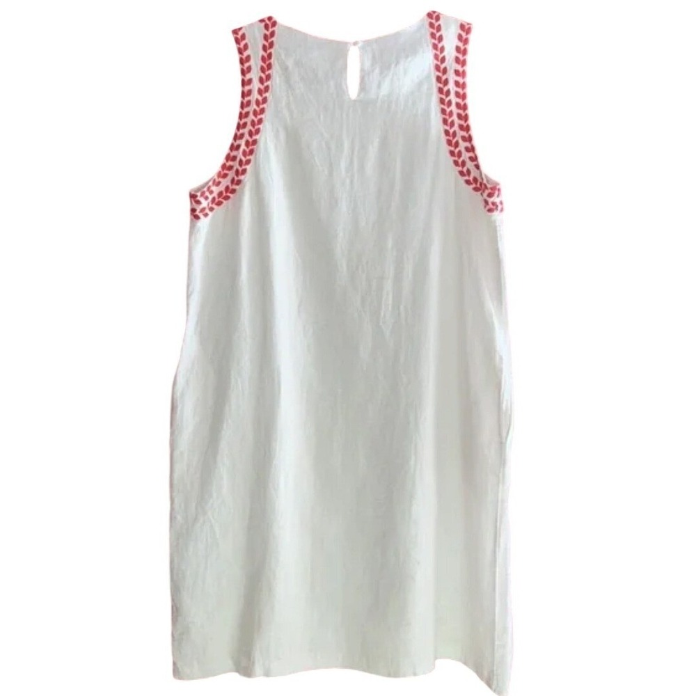 J. McLaughlin White Linen Embroidered Shift Dress Red  M Resort Preppy Hamptons - Picture 6 of 6